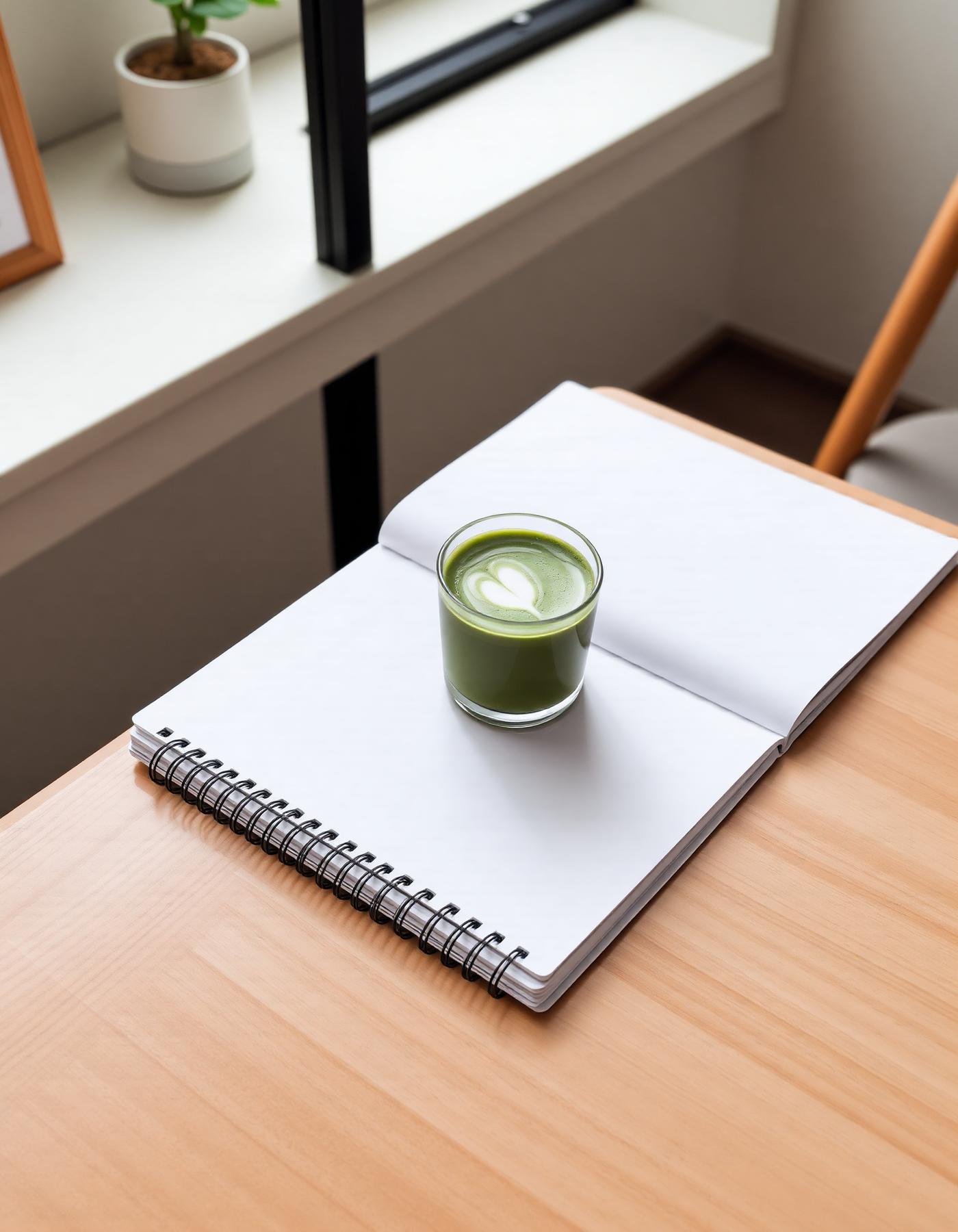 Matcha latte on a modern workspace